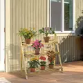 Outsunny Wooden Folding Flower Pot Stand 3 Tier Garden Planter Display Ladder Gardener Storage Shelves Rack Herb Holder (100L x 37W x 93H cm) - 2