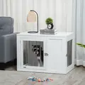 PawHut 2-in-1 Dog Cage and Side Table, with Two Lockable Doors, for Medium Dogs - White - 2