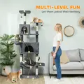 PawHut 202cm Large Cat Tree with 6 Scratching Posts, 2 Hammocks, 2 Condos, 2 Perches, Pompoms, for Indoor Cats to Rest and Play - 4
