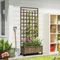 Outsunny Wooden Trellis Planter, Raised Garden Bed with Wheels, to Climb and Grow Vegetables, Herbs and Flowers, Brown - 2