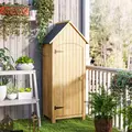 Outsunny Wooden Garden Storage Shed with 3 Shelves, Outdoor Tool Storage Cabinet with Tilt Roof and Lockable Door, 77.5 x 54.2 x 179.5 cm, Natural - 8