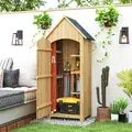 Outsunny Wooden Garden Storage Shed with 3 Shelves, Outdoor Tool Storage Cabinet with Tilt Roof and Lockable Door, 77.5 x 54.2 x 179.5 cm, Natural - 2