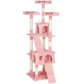 PawHut 173cm Cat Tree Scratching House, Activity Play Centre, Pink - 1
