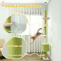 PawHut 220-240 cm Floor to Ceiling Cat Tree Adjustable Height with Hammock, Condo, Scratching Posts, Green - 7