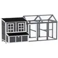 PawHut 2-Piece Wooden Chicken Coop and Run Set, Poultry Run Cage with Nesting Box, Slide-Out Tray, Roof, Perch - 1