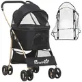 PawHut Detachable Pet Stroller with Rain Cover, 3 In 1 Cat Dog Pushchair, Foldable Carrying Bag w/ Universal Wheels, Brake, Canopy, Basket, Storage Bag for Small and Tiny Dogs - Black - 1