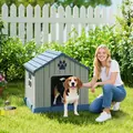 PawHut Dog Kennel Outdoor for Medium Dogs, Waterproof Plastic Dog House for Garden, Patio, 85 x 79 x 82 cm, Grey - 2