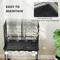 PawHut Bird Cage with Divider, 4 Wooden Perches, Slide Out Tray, 4 Feeders, for Budgie, Lovebird, Canary, 76 x 46 x 116cm Black - 7