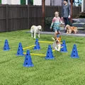 PawHut Dog Agility Equipment Set of Eight Cones, Eight Poles w/ Carry Bag, Four-Piece Adjustable Height Jumping Obstacles Blue - 2