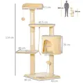 PawHut Cat Tree for Indoor Cats Pet Activity Centre Kitty Condo Climbing Scratching Post with Toys 4-tier 114cm Tall Beige - 3