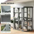 PawHut Catio Outdoor Cat Enclosure,  Wooden Cat House with Platforms, Condo and Waterproof Cover for 2–3 Kittens, Grey - 7