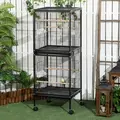 PawHut Bird Cage Budgie Cage 2 In 1 Large Aviary with Wheels Removable Trays for Finch Canaries Cockatiels Black - 2
