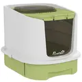 PawHut Cat Litter Box with Lid, Scoop, Deodorisation Bags, Top Entry, Green - 1
