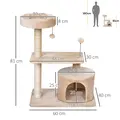 PawHut Cat Tree for Indoor Cats with Scratching Post Climbing Tower Kitty Activity Centre Condo Perch Jumping Platforms Beige 60L x 40W x 81H cm - 3