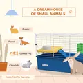 PawHut Chinchillas Small Rabbit Guinea Pig Small Animal Cage, Pet Playhouse, with Platform, Ramp, 71 x 46 x 47cm, Blue - 4