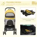PawHut Detachable Pet Stroller with Rain Cover, 3 In 1 Cat Dog Pushchair, Foldable Carrying Bag w/ Universal Wheels, Brake, Canopy, Basket, Storage Bag for Small and Tiny Dogs - Yellow - 5
