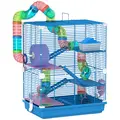 PawHut 5 Tier Hamster Cage Carrier Habitat w/ Exercise Wheels, Tunnel, Blue - 1