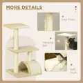 PawHut 72cm Cat Tree with Scratching Post, Pad for Indoor Cats - Cream White - 5
