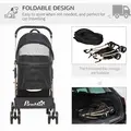 PawHut Detachable Pet Stroller with Rain Cover, 3 In 1 Cat Dog Pushchair, Foldable Carrying Bag w/ Universal Wheels, Brake, Canopy, Basket, Storage Bag for Small and Tiny Dogs - Black - 5