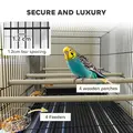 PawHut Bird Cage with Divider, 4 Wooden Perches, Slide Out Tray, 4 Feeders, for Budgie, Lovebird, Canary, 76 x 46 x 116cm Black - 5