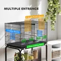 PawHut Bird Cage with Divider, 4 Wooden Perches, Slide Out Tray, 4 Feeders, for Budgie, Lovebird, Canary, 76 x 46 x 116cm Black - 6