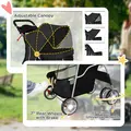 PawHut Dog Pram, Pet Stroller with Reflective Strips, Foldable Cat Stroller with 360° Swivel Wheels, Black - 6