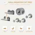 PawHut 5PCs Cat Wall Furniture with Perch, Cat House, Scratching Post - 4
