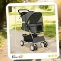 PawHut Dog Pram, Pet Stroller with Reflective Strips, Foldable Cat Stroller with 360° Swivel Wheels, Dark Grey - 3