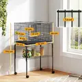PawHut Bird Cage with Divider, 4 Wooden Perches, Slide Out Tray, 4 Feeders, for Budgie, Lovebird, Canary, 76 x 46 x 116cm Black - 3
