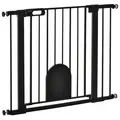 PawHut Dog Gate with Cat Flap Pet Safety Gate Barrier, Stair Pressure Fit, Auto Close, Double Locking, for Doorways, Hallways, 75-103 cm Black - 1