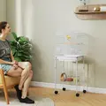 PawHut Bird Cage Budgie Cages for Finch Canary Parakeet with Stand Wheels Slide-out Tray Accessories Storage Shelf, White - 2