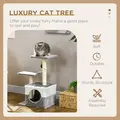 PawHut Cat Tree w/ Sisal Scratching Posts, House, Perches, Toy Mouse, Grey - 4