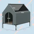 PawHut Dog House Outdoor Elevated Dog Bed with Removable Cover, Mesh Windows, Storage Bag, for S and M-Sized Dogs, Grey - 3