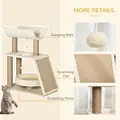 PawHut Cat Tree Tower, with Scratching Posts, Pad, Bed, Perch, Toy Ball - Light Brown - 6