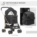 PawHut Detachable Pet Stroller with Rain Cover, 3 In 1 Cat Dog Pushchair, Foldable Carrying Bag w/ Universal Wheels, Brake, Canopy, Basket, Storage Bag for Small and Tiny Dogs - Black - 6