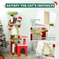 PawHut Cat Tree, 120cm Christmas Cat Tower with 3 Scratching Posts, Scratching Board, 2 Perches, Platforms, Toys, Green - 5