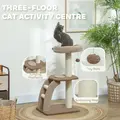 PawHut Cat Tree for Indoor Cats, 88cm Cat Tower with Sisal Scratching Post, Hanging Ball, Large Cat Perch, Stairs, Brown - 4