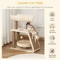 PawHut Cat Tree Tower, with Scratching Posts, Pad, Bed, Perch, Toy Ball - Light Brown - 4