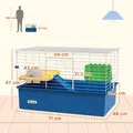 PawHut Chinchillas Small Rabbit Guinea Pig Small Animal Cage, Pet Playhouse, with Platform, Ramp, 71 x 46 x 47cm, Blue - 3