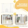 PawHut Dog Gate with Cat Flap Pet Safety Gate Barrier, Stair Pressure Fit, Auto Close, Double Locking, for Doorways, Hallways, 75-103 cm White - 8