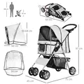 PawHut Dog Stroller with Rain Cover for Small Miniature Dogs, Folding Pet Pram with Cup Holder, Storage Basket, Reflective Strips, Grey - 3