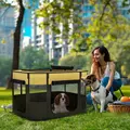 PawHut Foldable Dog Pen with Storage Bag for Indoor/Outdoor Use, Portable Pet playpen, with Ground Stakes - Yellow - 2