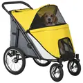 PawHut Foldable Pet Stroller, with Washable Cushion, Storage Bags, Safety Leash, for Medium, Large Dogs, Cats - Yellow - 1