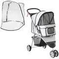 PawHut Dog Stroller with Cover for Small Miniature Dogs, Folding Cat Pram Dog Pushchair with Cup Holder, Storage Basket, Reflective Strips, Grey - 1