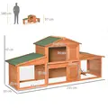 PawHut Large Rabbit Hutch Outdoor, Guinea Pig Hutch, Wooden Small Animal House, with Rabbit Run, 215 x 63 x 97 cm - 3