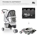 PawHut Dog Stroller with Cover for Small Miniature Dogs, Folding Cat Pram Dog Pushchair with Cup Holder, Storage Basket, Reflective Strips, Grey - 5