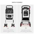 PawHut Dog Stroller with Rain Cover for Small Miniature Dogs, Folding Pet Pram with Cup Holder, Storage Basket, Reflective Strips, Grey - 5