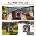 PawHut Insulated Outdoor Cat House, Water-Resistant Feral Cat Shelter with Elevated Base and Cushion, Red-brown - 4