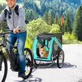 PawHut Folding Dog Bike Trailer Pet Cart Carrier for Bicycle Travel in Steel Frame with Hitch Coupler - Light Blue & Grey - 2