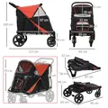 PawHut One-Click Foldable Pet Travel Stroller with Rain Cover, Cat Dog Pushchair with Universal Front Wheels, Shock Absorber, Storage Bags, Mesh Window, Safety Leash for Large and Medium Dogs (Red) - 3